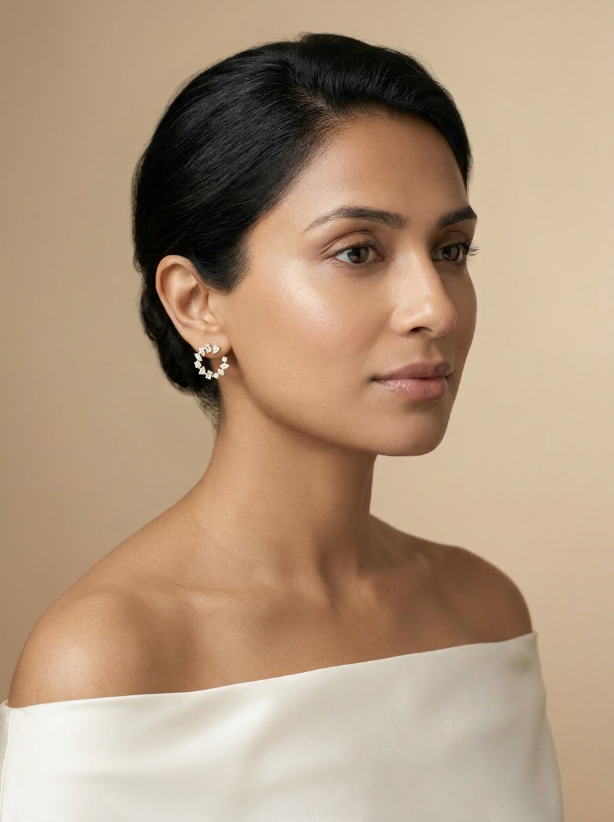 Cornflower Diamond Earrings worn by model