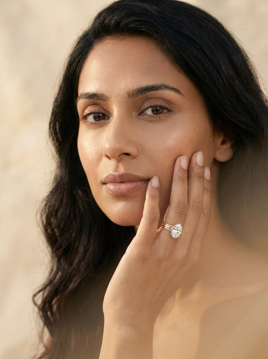 Petunia Solitaire Ring worn by model