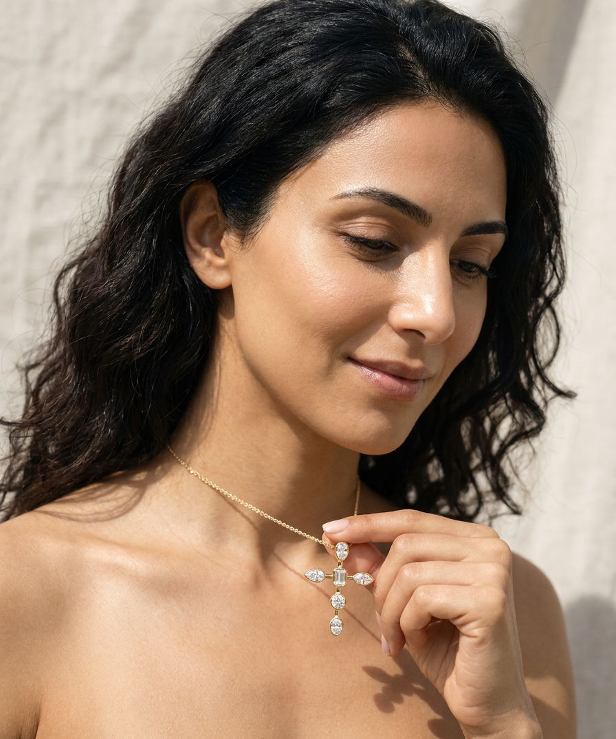 Oleander Diamond Pendant worn by model