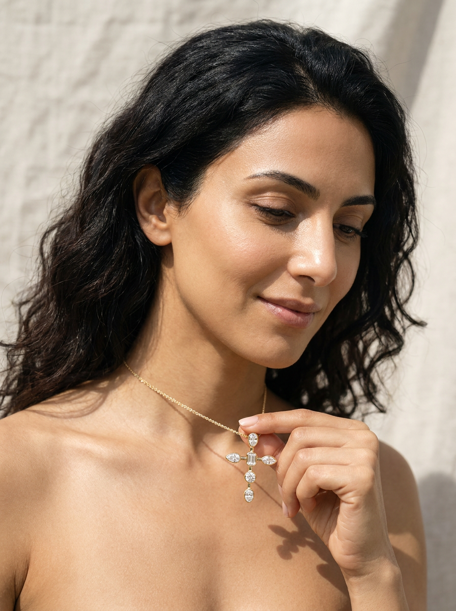 Oleander Diamond Pendant worn by model