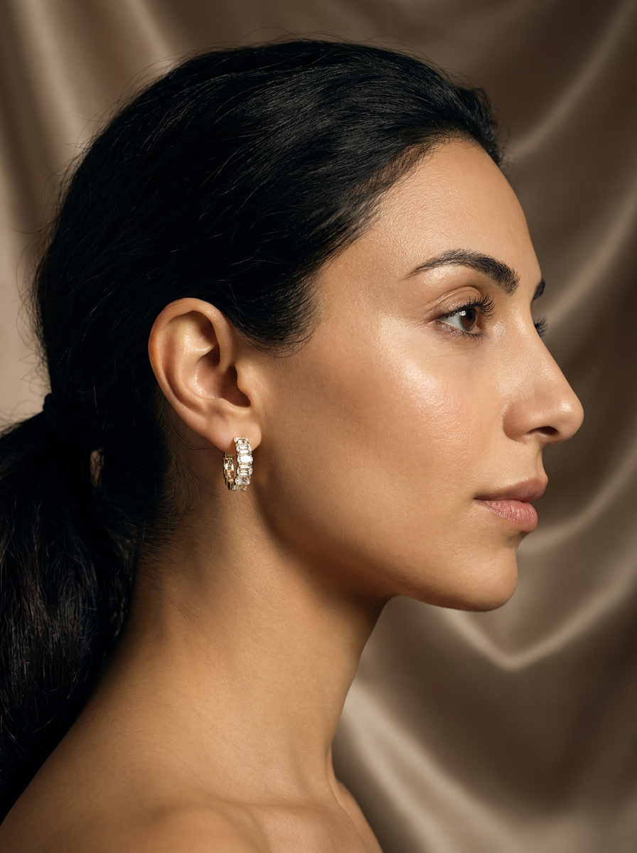 Aster Diamond Hoops worn by model