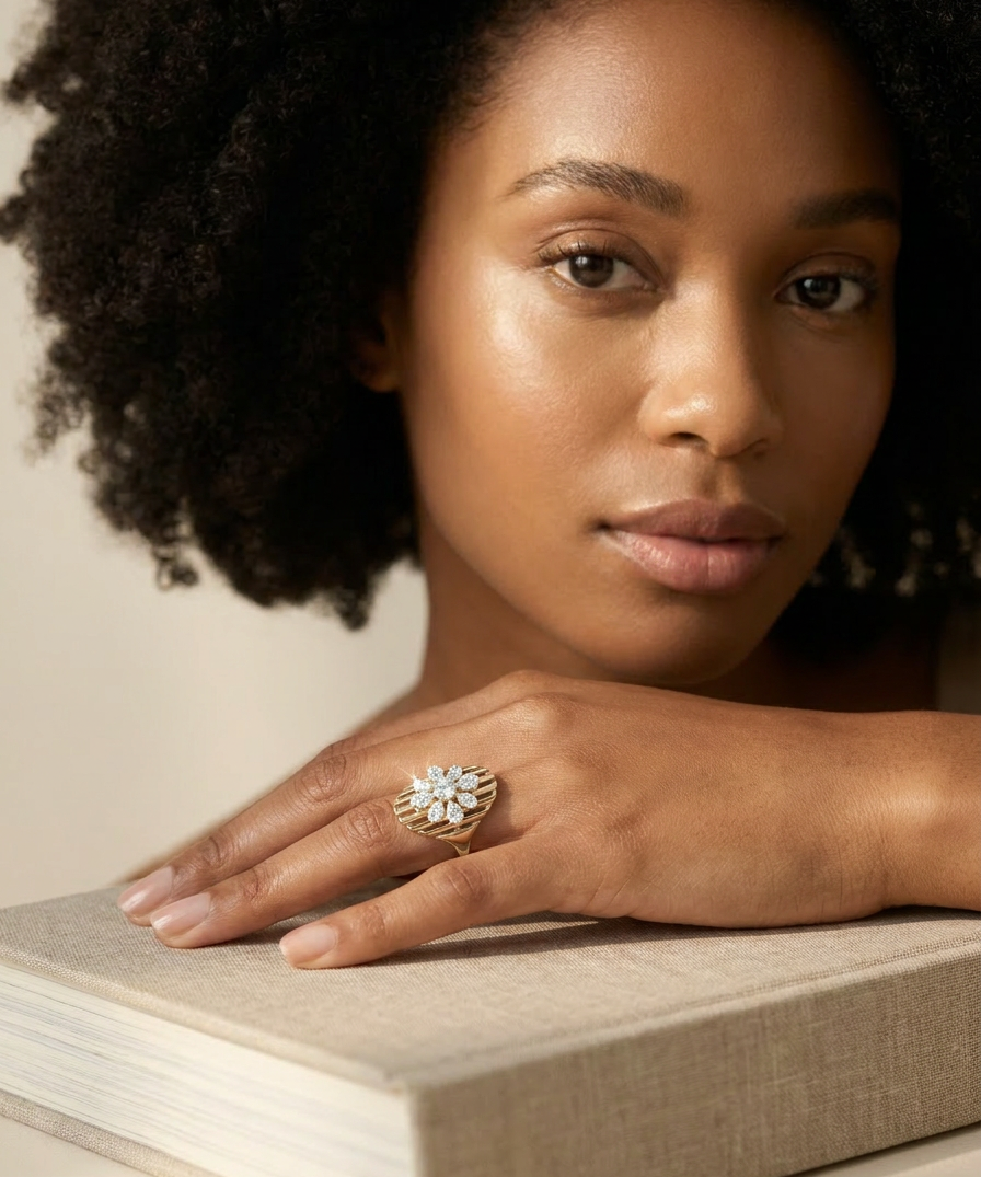 Acacia Diamond Band worn by model