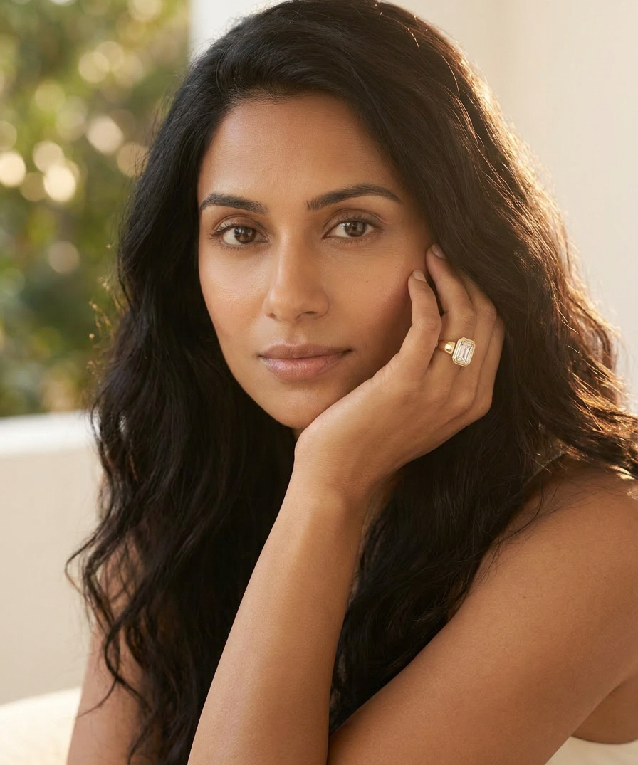 Verbena Bezel Ring worn by model