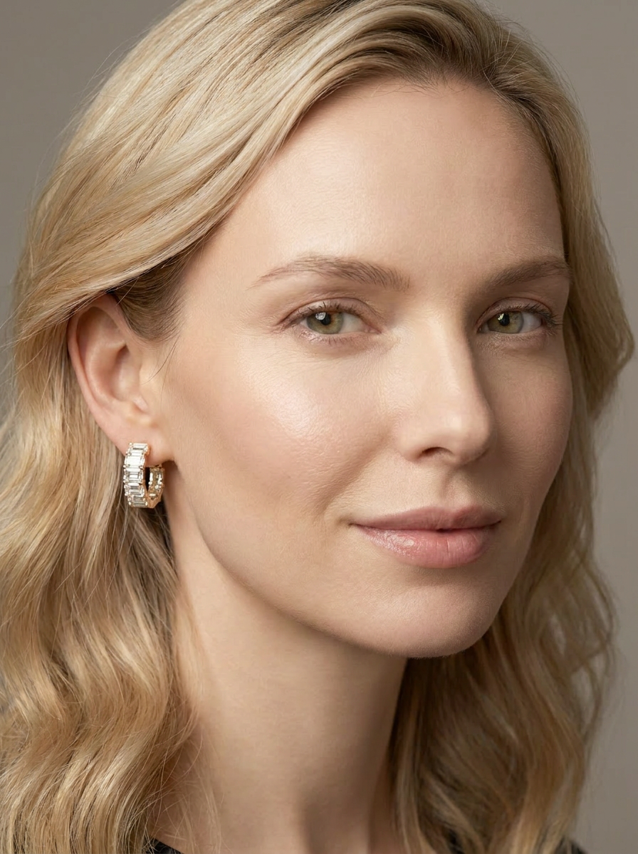 Flora Diamond Hoops worn by model