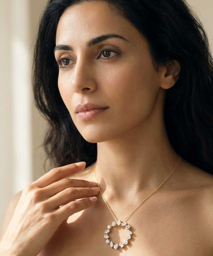 Foxglove Diamond Pendant worn by model