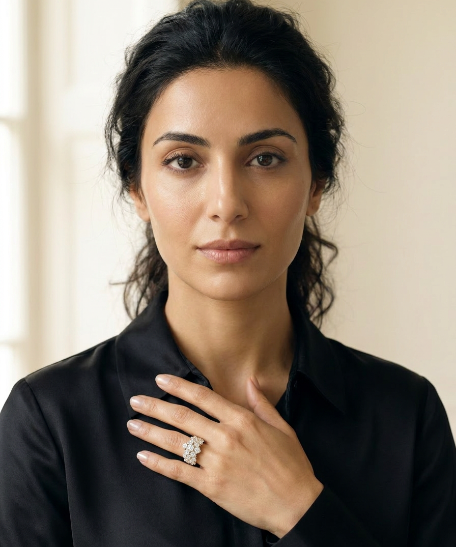 Sage Diamond Band worn by model