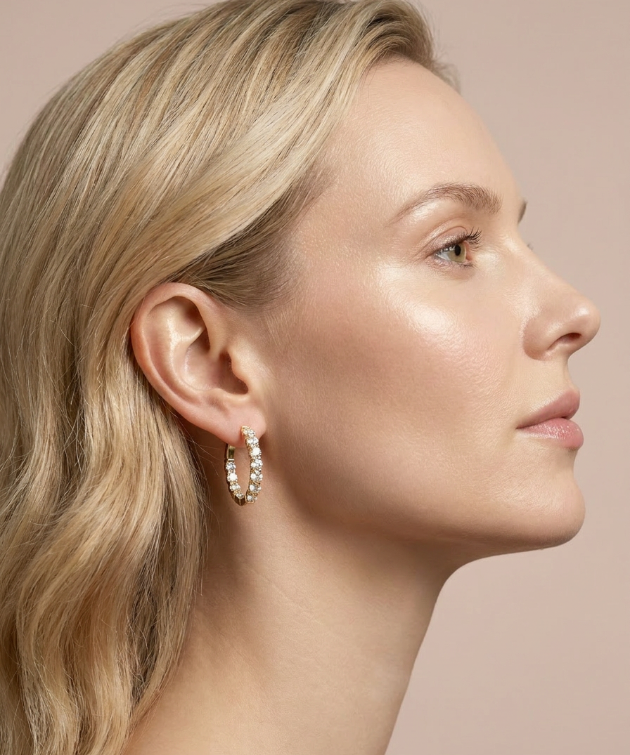 Hazel Diamond Hoops worn by model