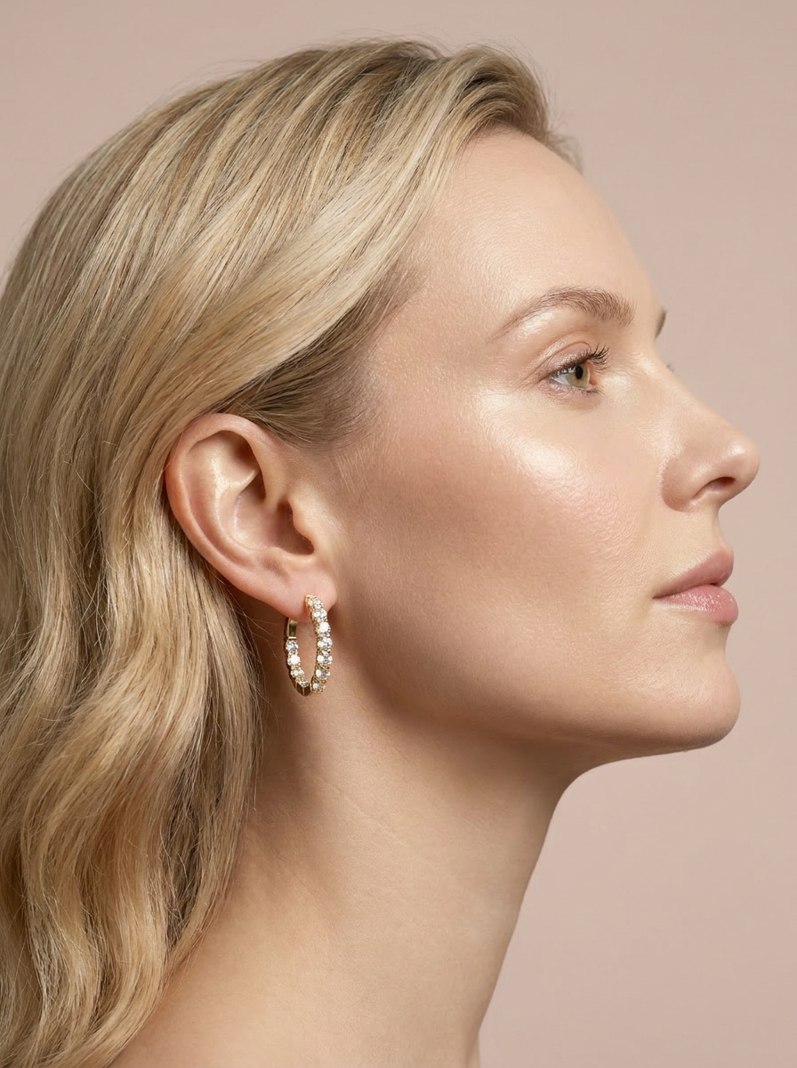 Hazel Diamond Hoops worn by model