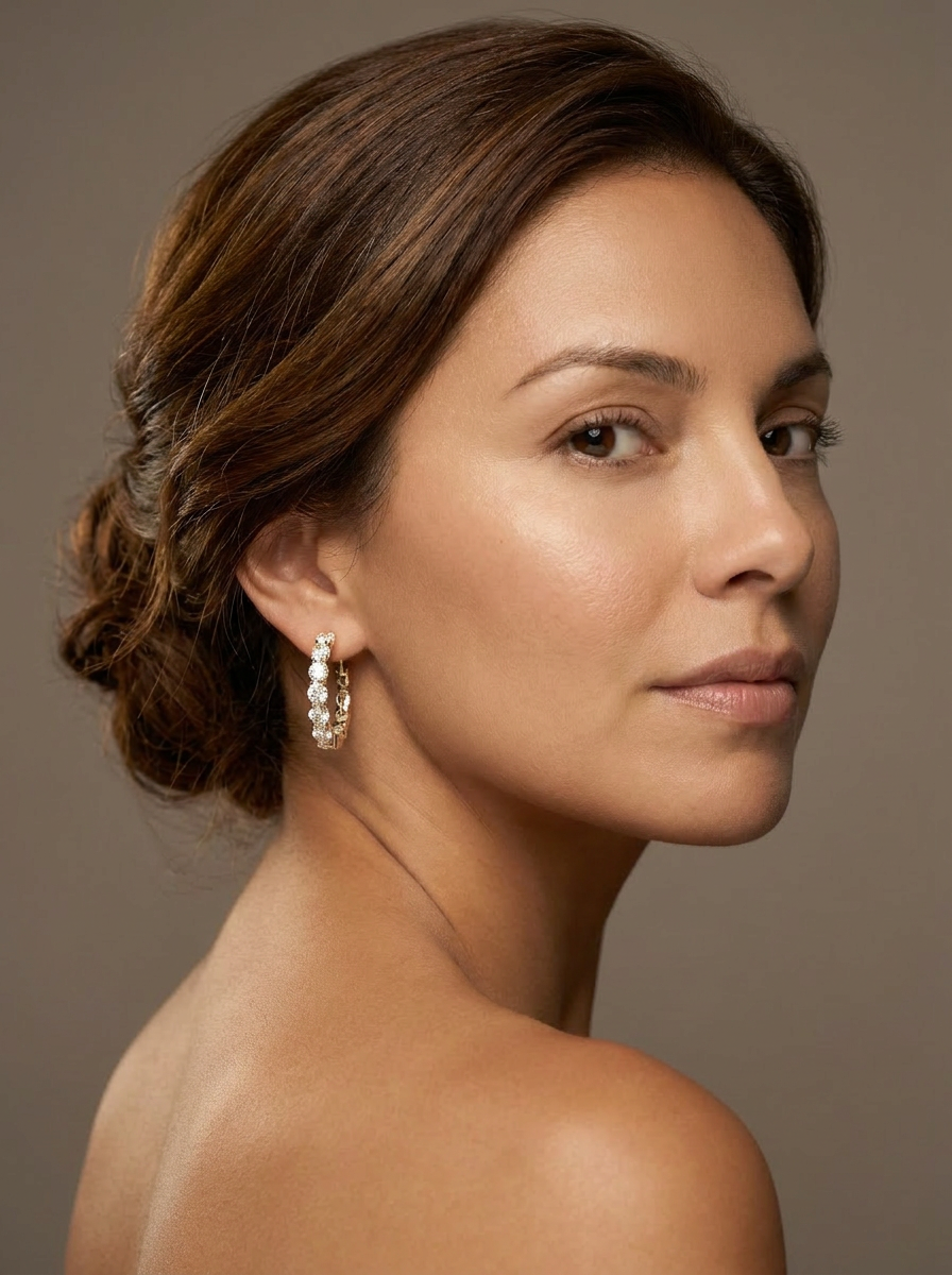 Olive Diamond Hoops worn by model