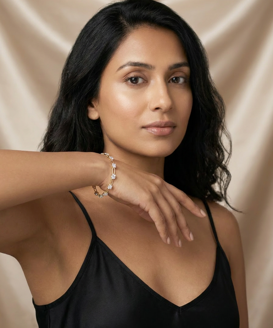 Poppy Tennis Bracelet worn by model