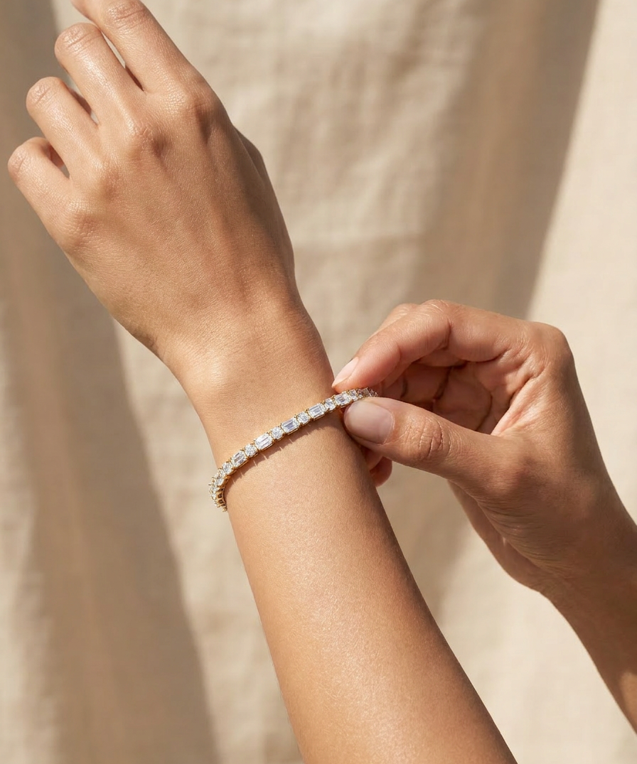 Fern Tennis Bracelet worn by model