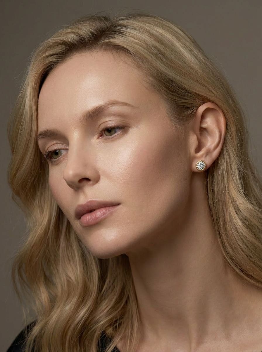 Yarrow Diamond Studs worn by model