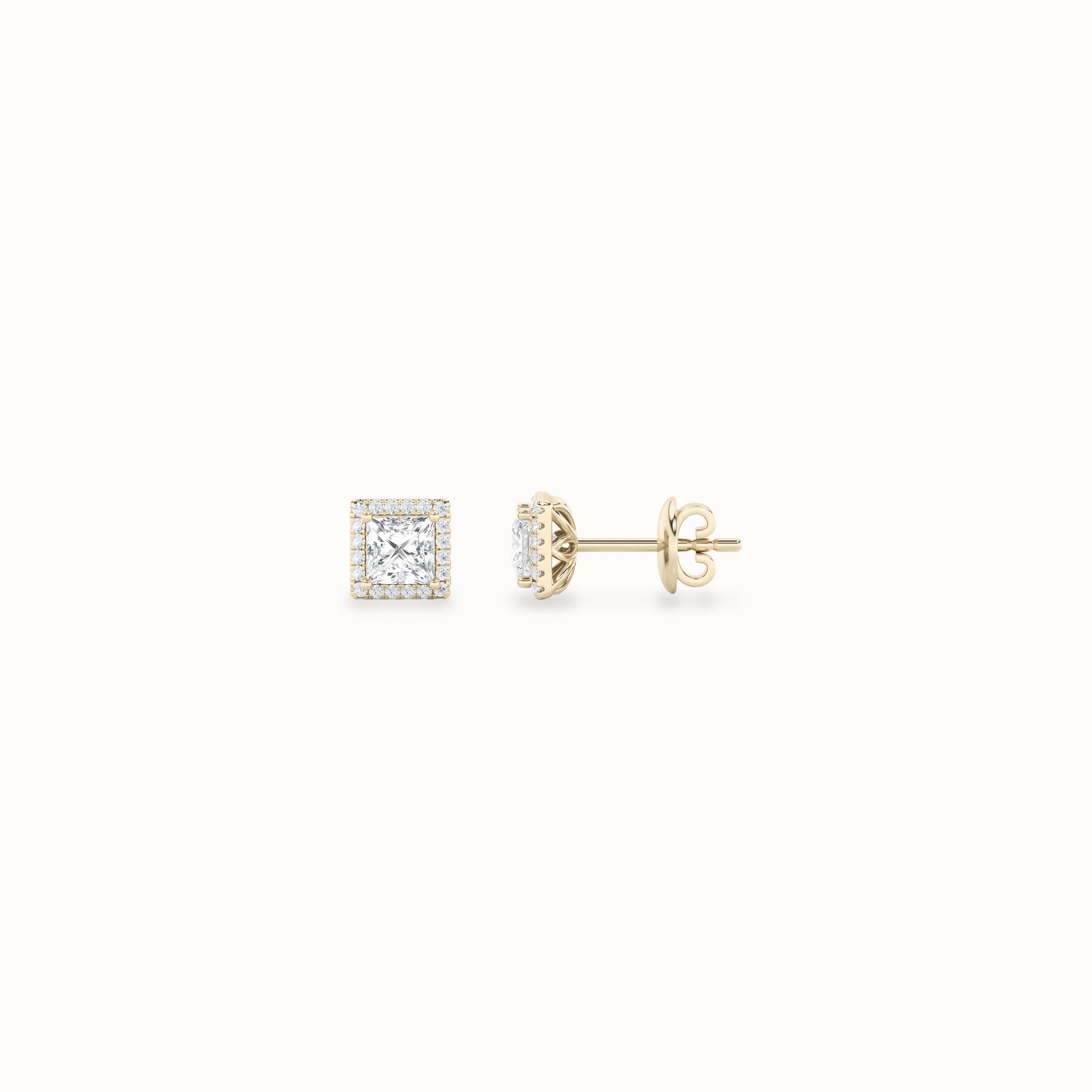 Amber Halo Studs, solid 14ct gold set with certified laboratory-grown diamonds