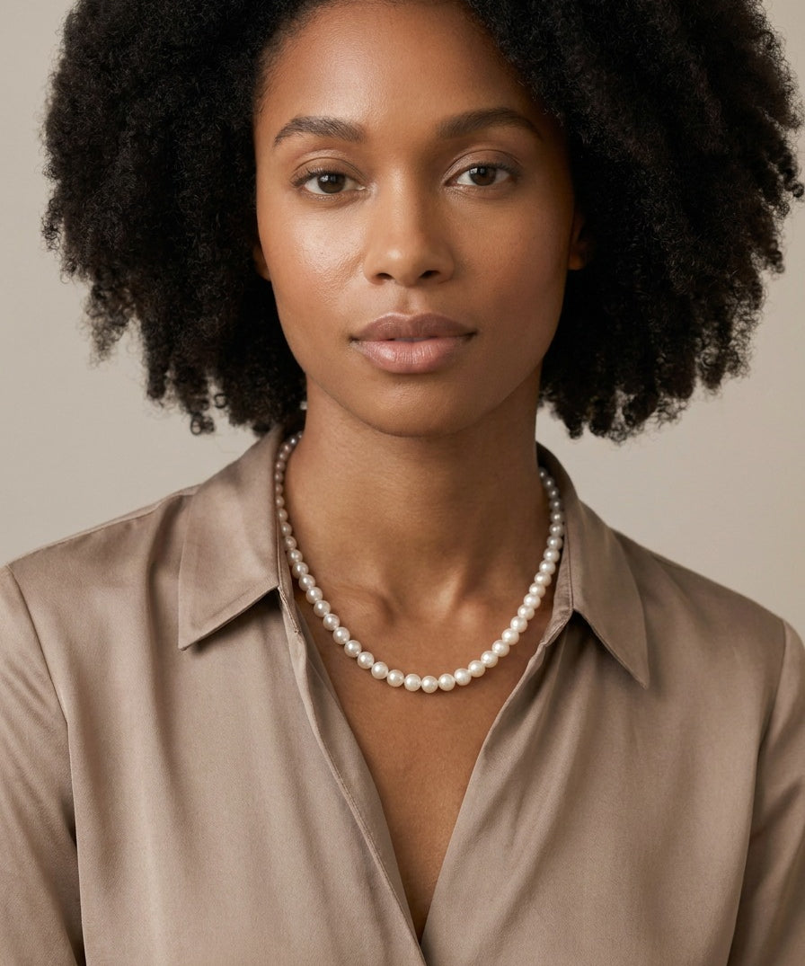 Chamomile Knotted Pearl Necklace, worn