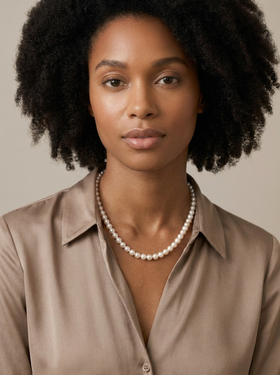 Chamomile Knotted Pearl Necklace, worn