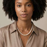 Chamomile Knotted Pearl Necklace, worn