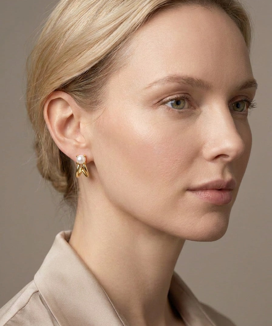 Cowslip Pearl Studs, worn
