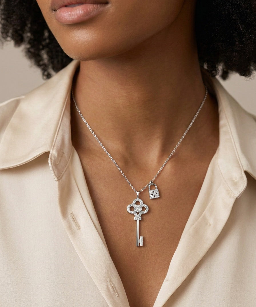 Forget-Me-Not Key Necklace, worn
