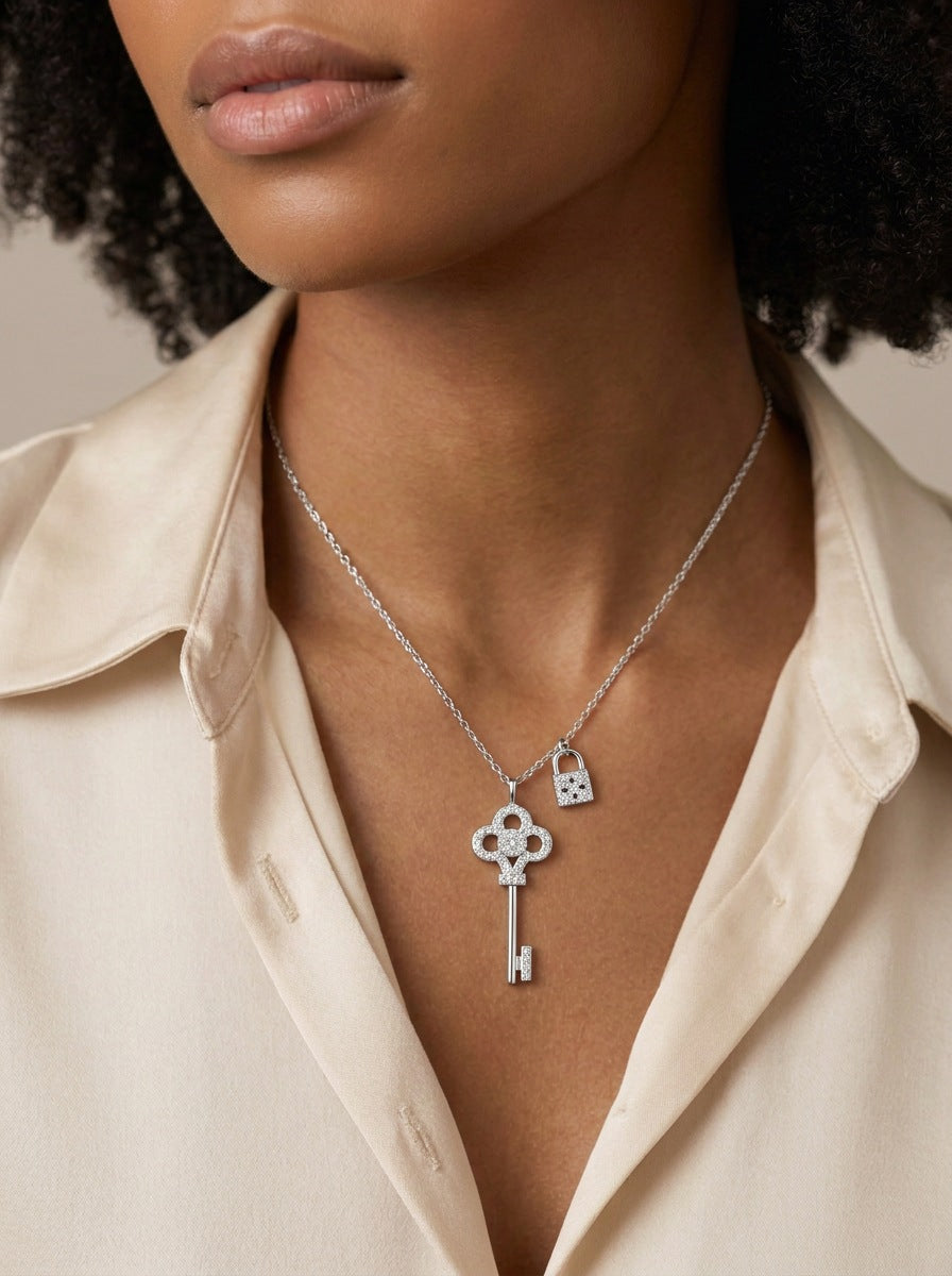 Forget-Me-Not Key Necklace, worn