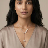 Harebell Pearl Lariat Necklace, worn