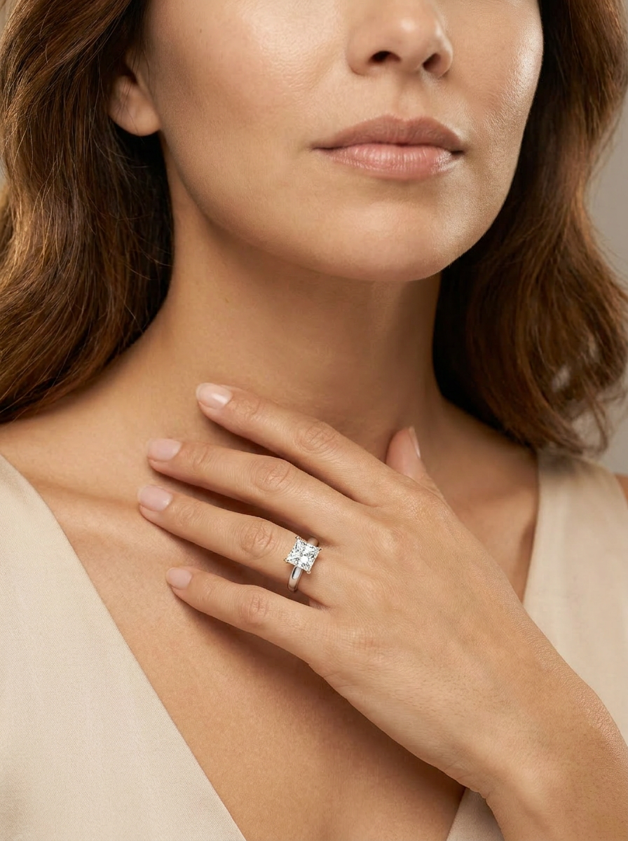 Camellia Solitaire Ring worn by model