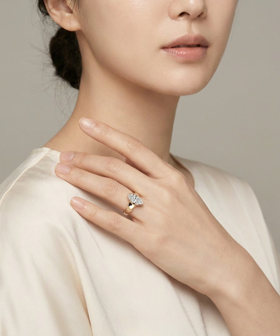 Juniper Bezel Ring worn by model