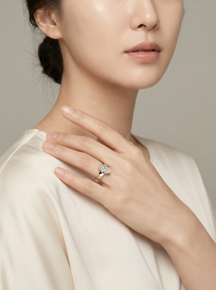 Juniper Bezel Ring worn by model