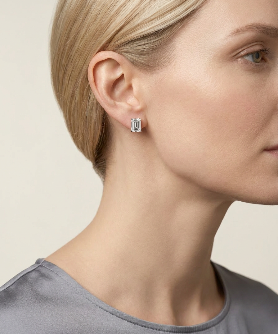 Amaranth Diamond Studs worn by model