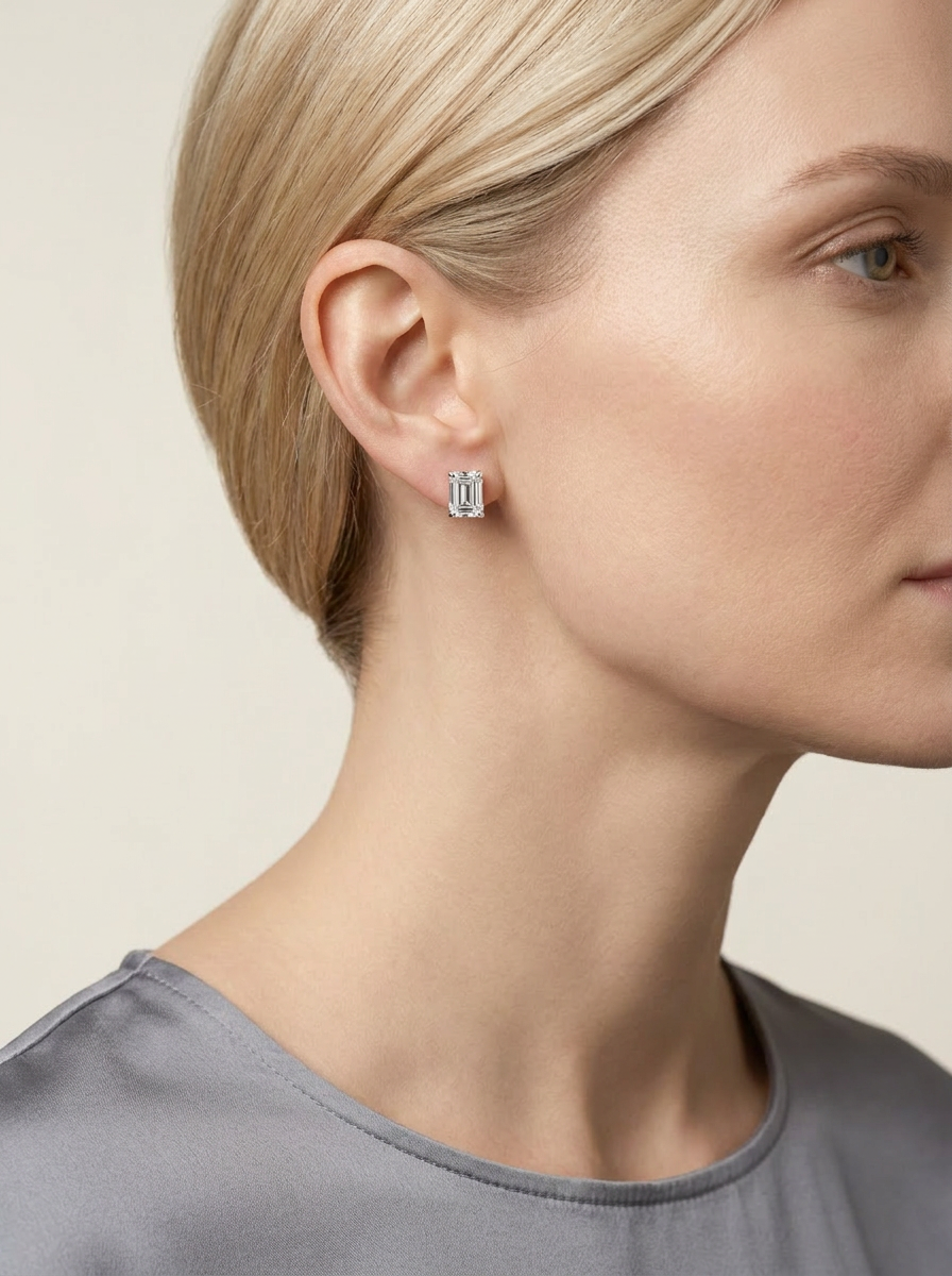 Amaranth Diamond Studs worn by model