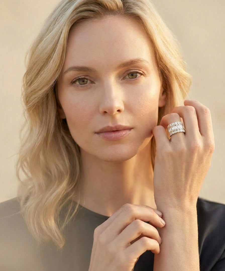 Calla Diamond Band worn by model