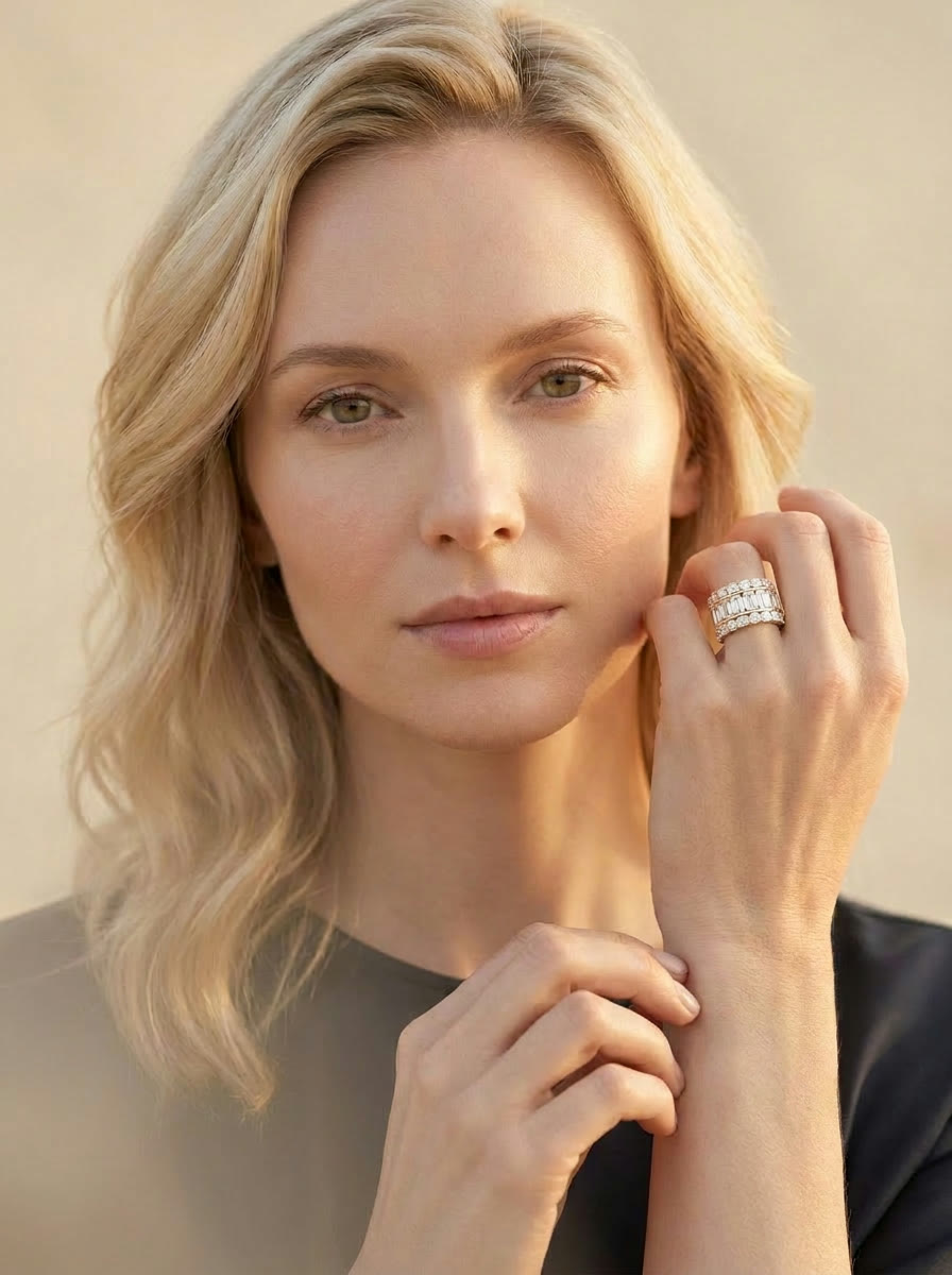 Calla Diamond Band worn by model