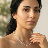 Cedar Riviera Necklace worn — single strand in yellow gold