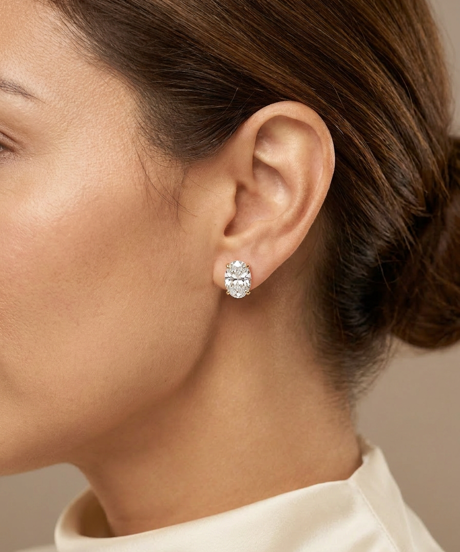Celandine Diamond Studs worn by model