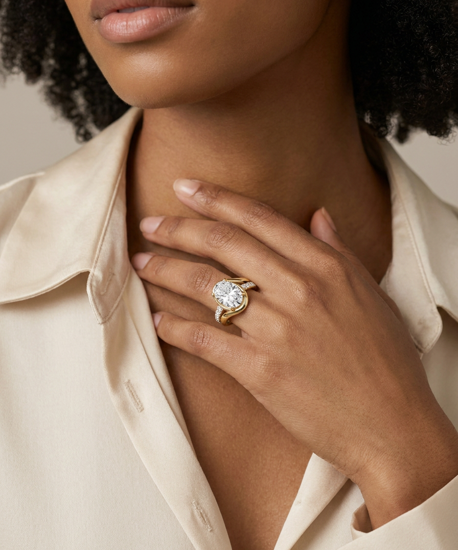 Columbine Diamond Ring worn by model