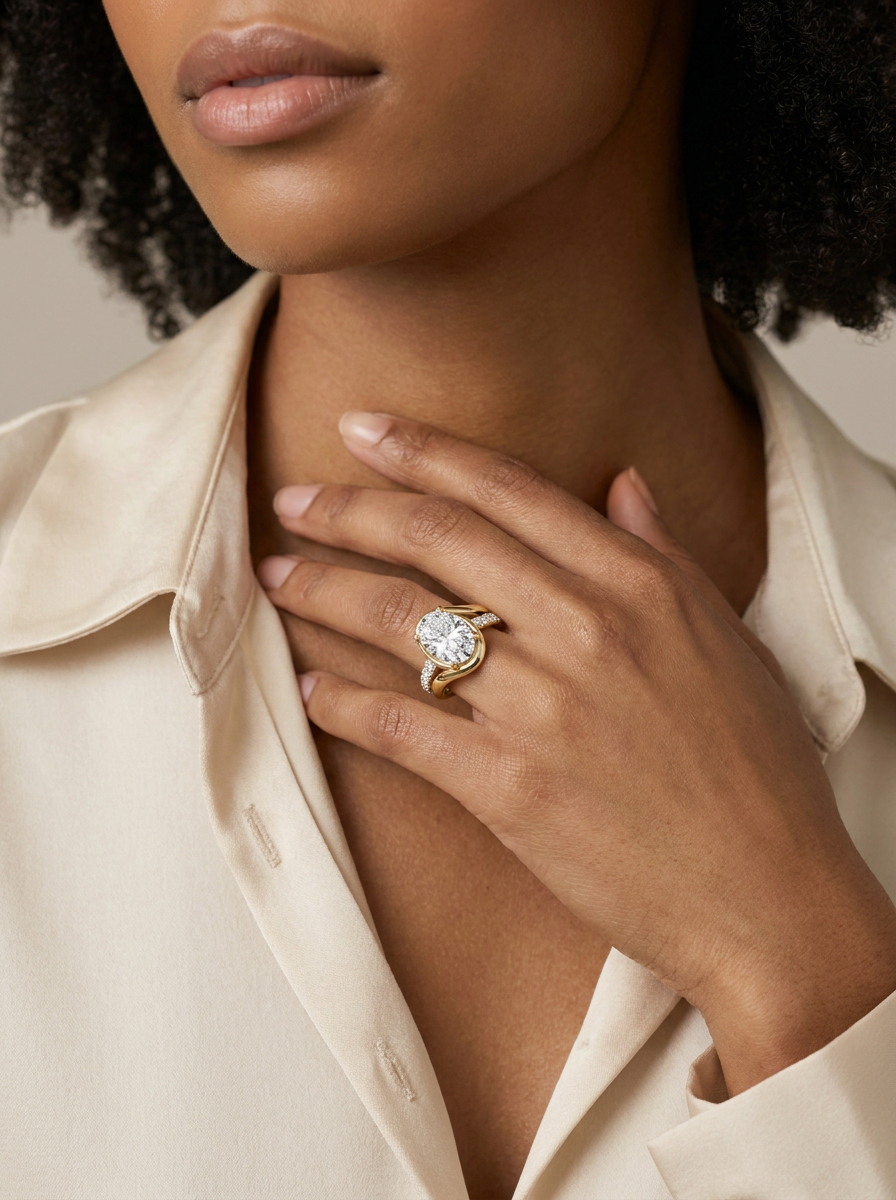 Columbine Diamond Ring worn by model