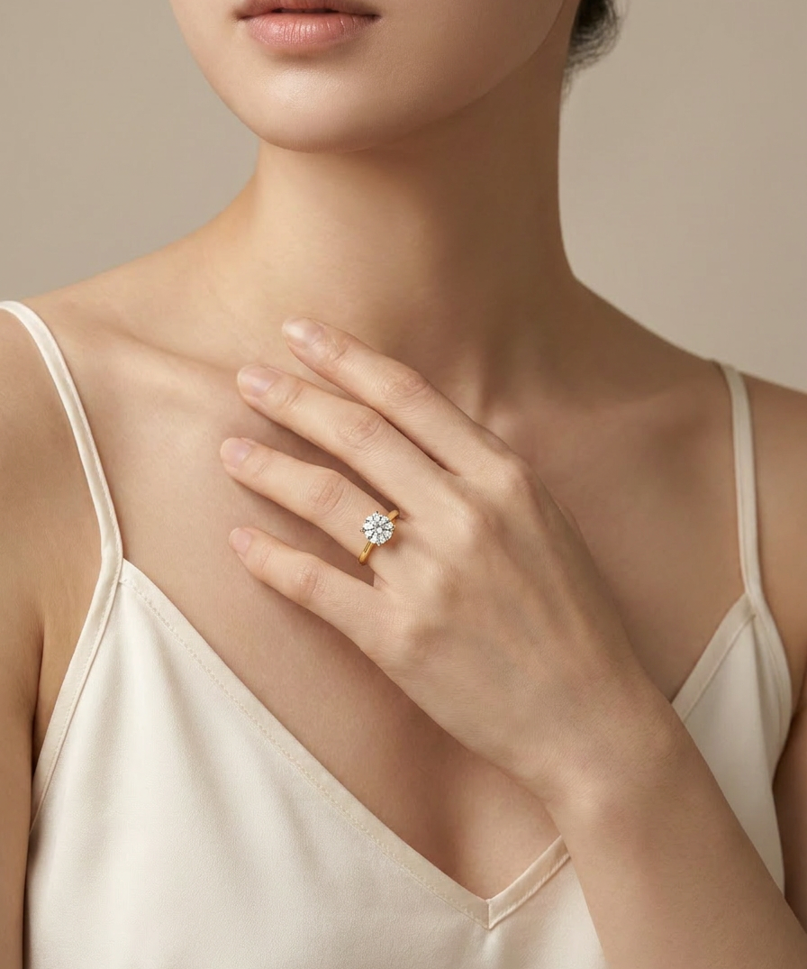 Crocus Solitaire Ring worn by model