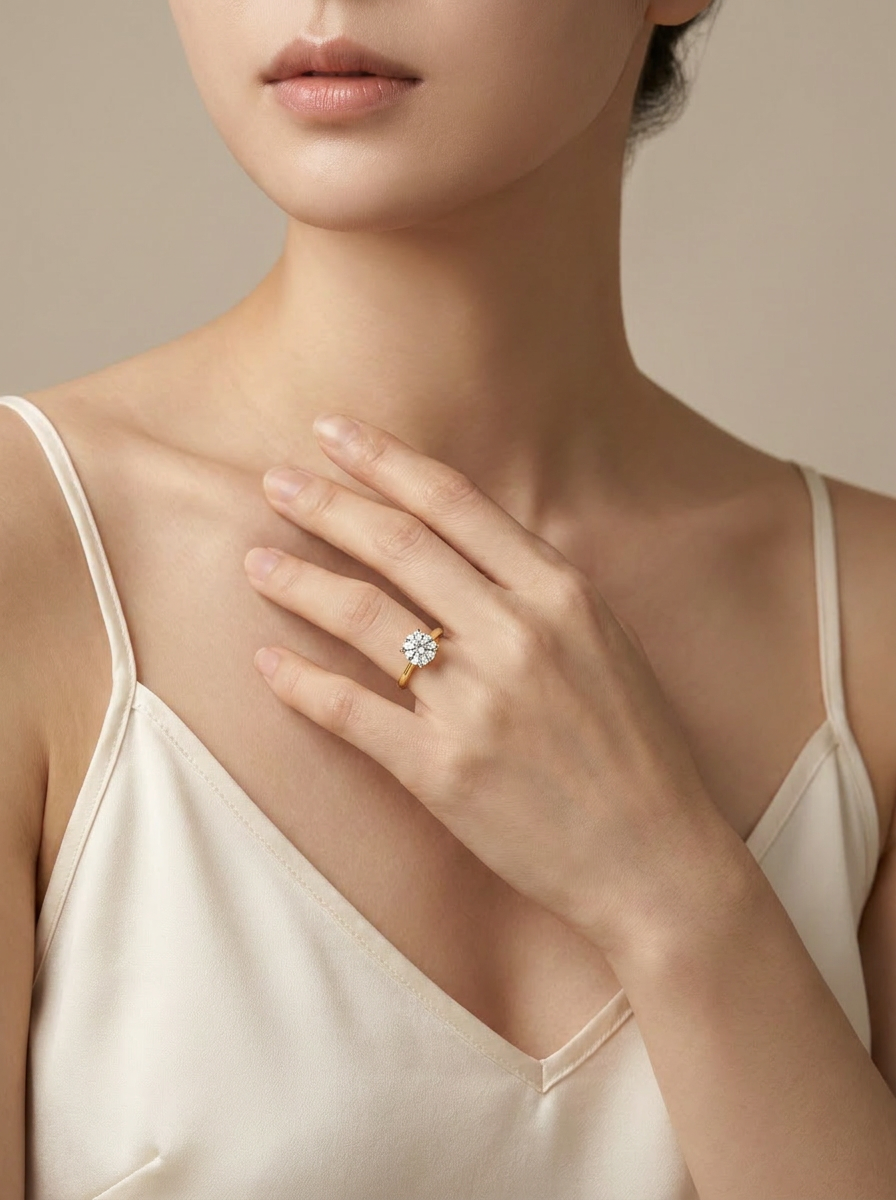Crocus Solitaire Ring worn by model