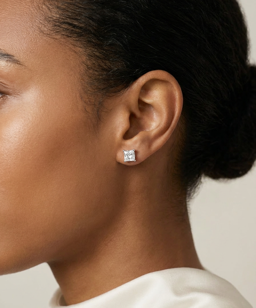 Edelweiss Diamond Studs worn by model