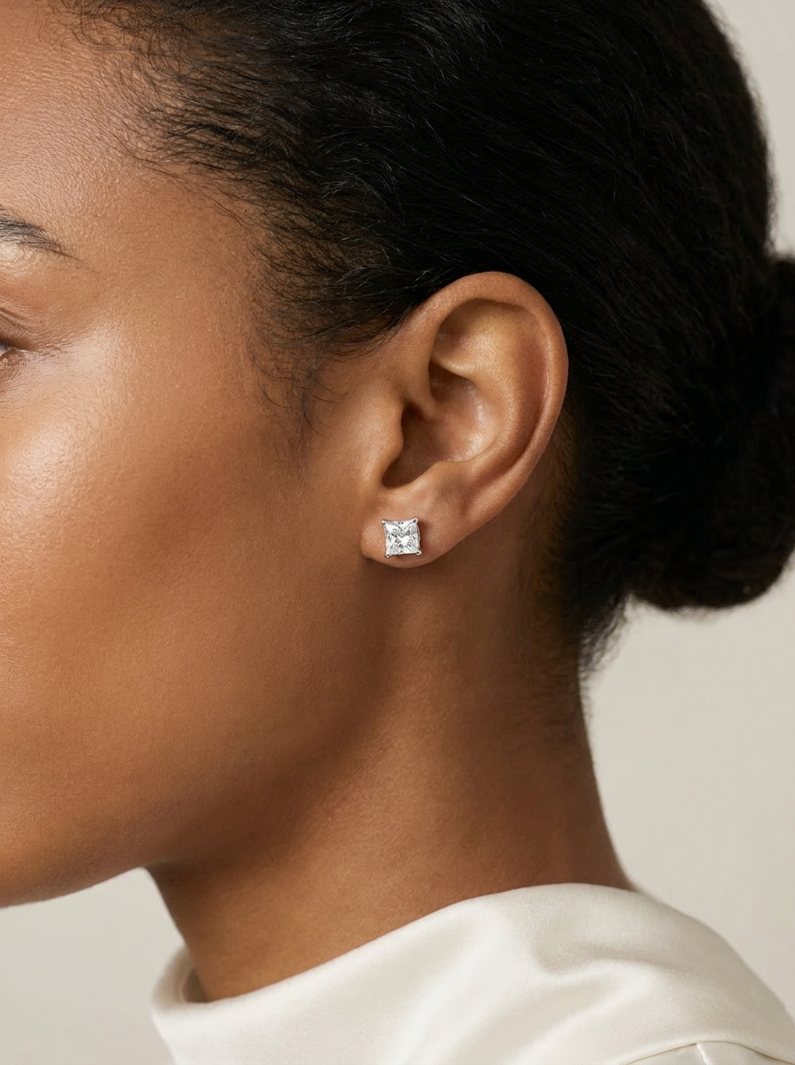 Edelweiss Diamond Studs worn by model