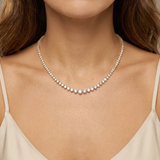 Hyacinth Tennis Necklace worn — single graduated strand in yellow gold
