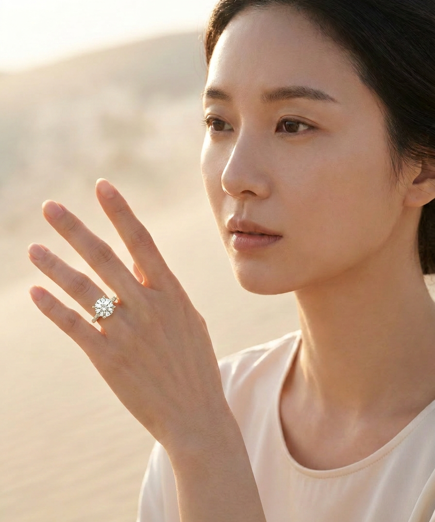 Larkspur Solitaire Ring worn by model