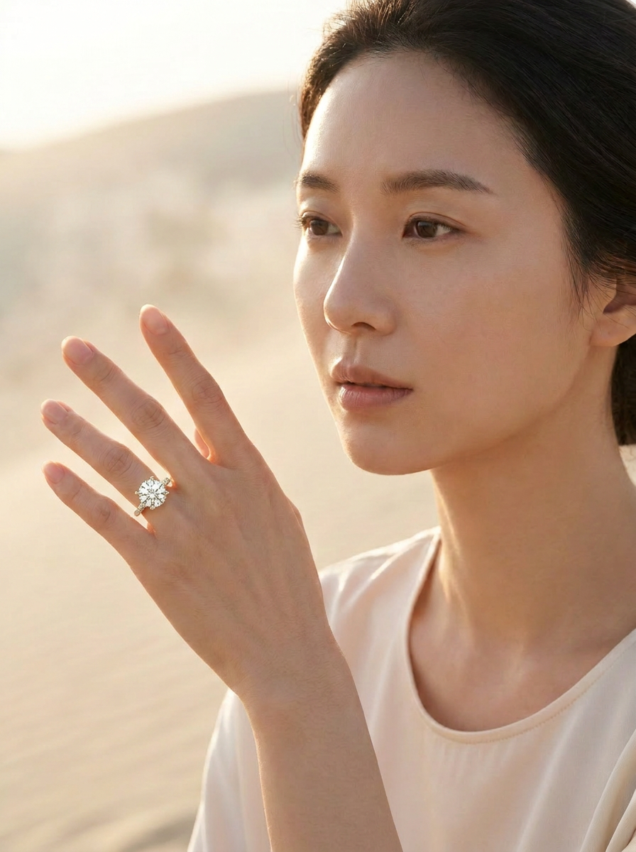 Larkspur Solitaire Ring worn by model
