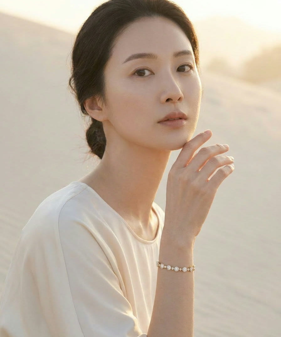 Lotus Tennis Bracelet worn by model