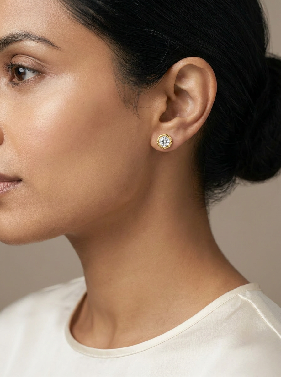 Tuberose Halo Studs worn by model