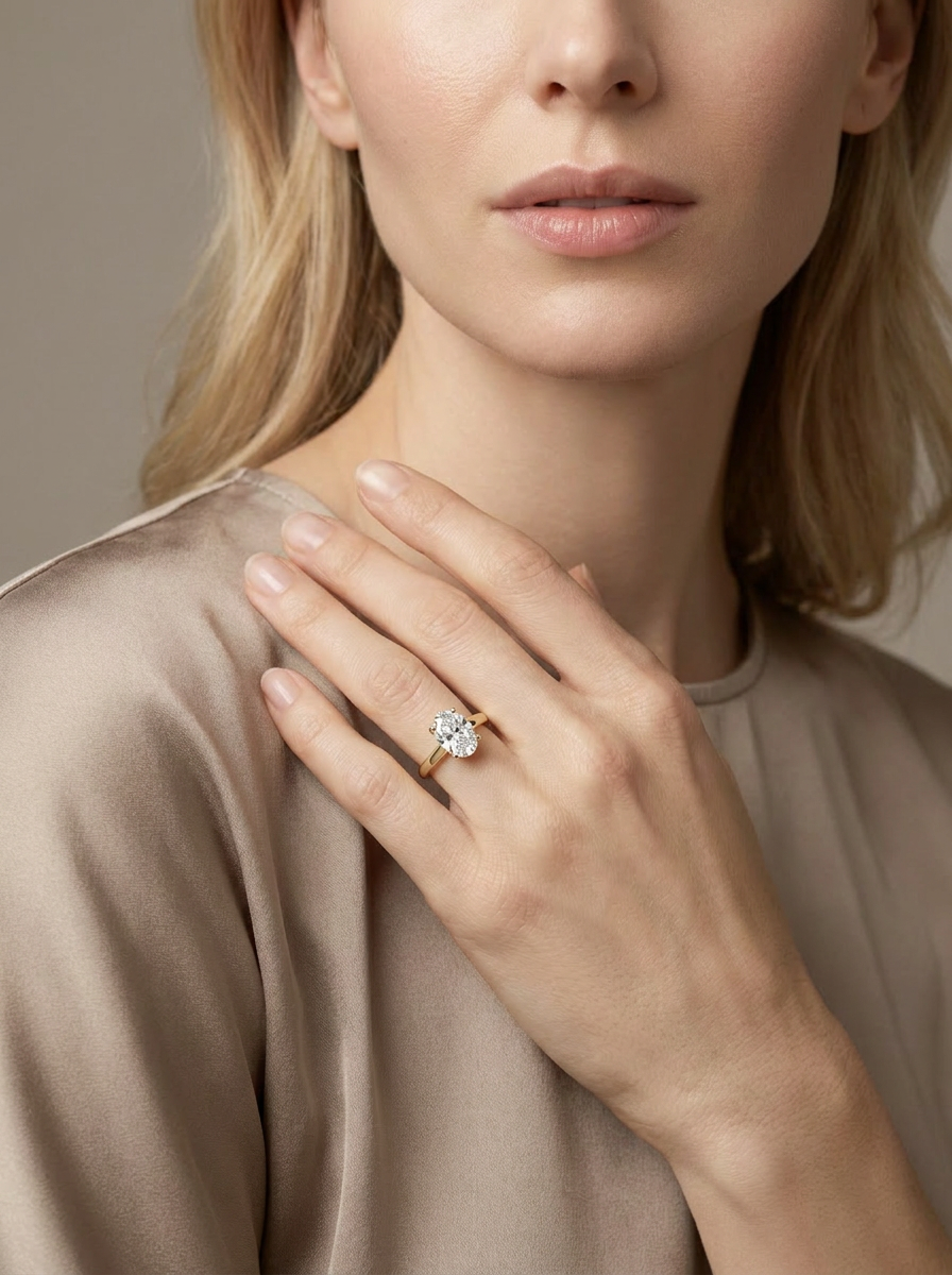 Rose Solitaire Ring worn by model