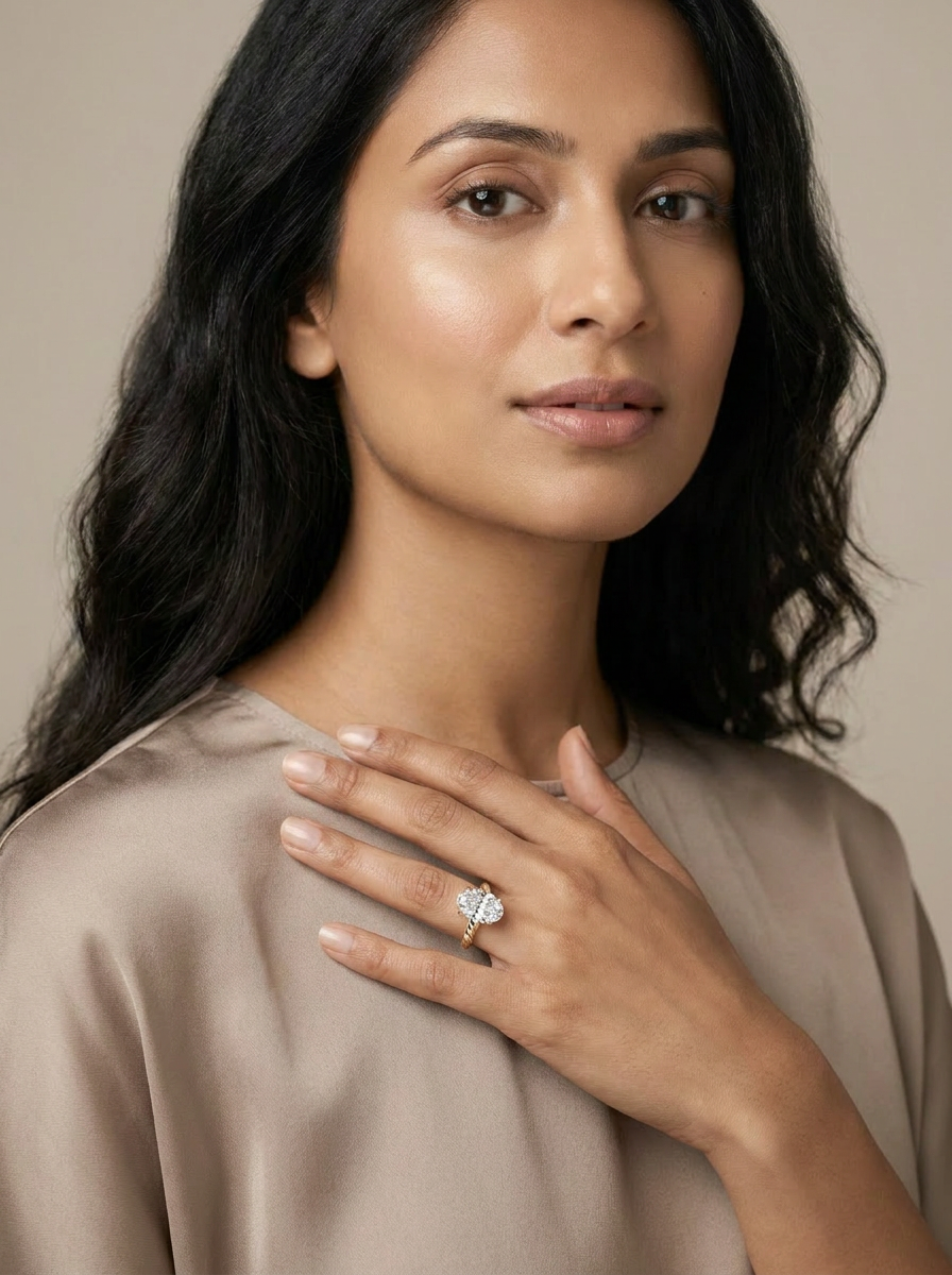 Violet Solitaire Ring worn by model