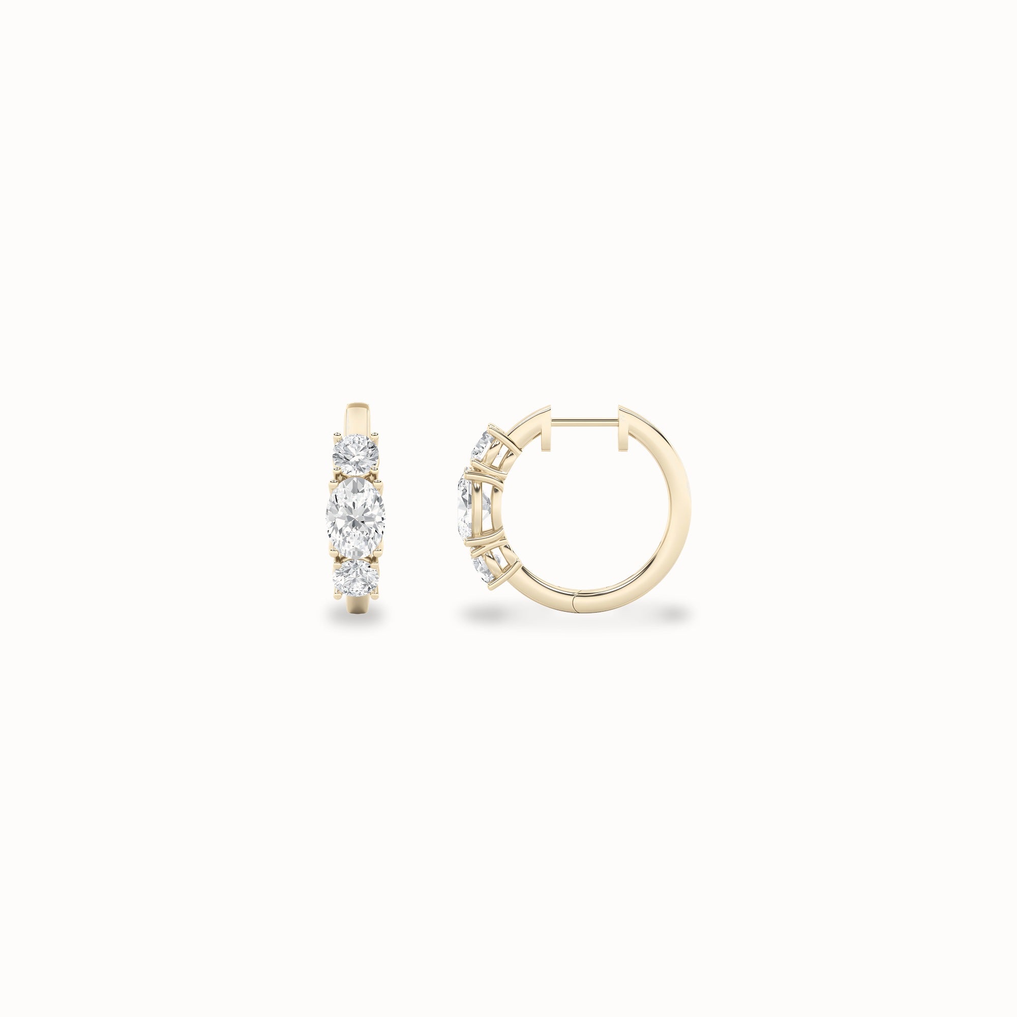 Peony Huggie Hoops, solid 14ct gold set with certified laboratory-grown diamonds
