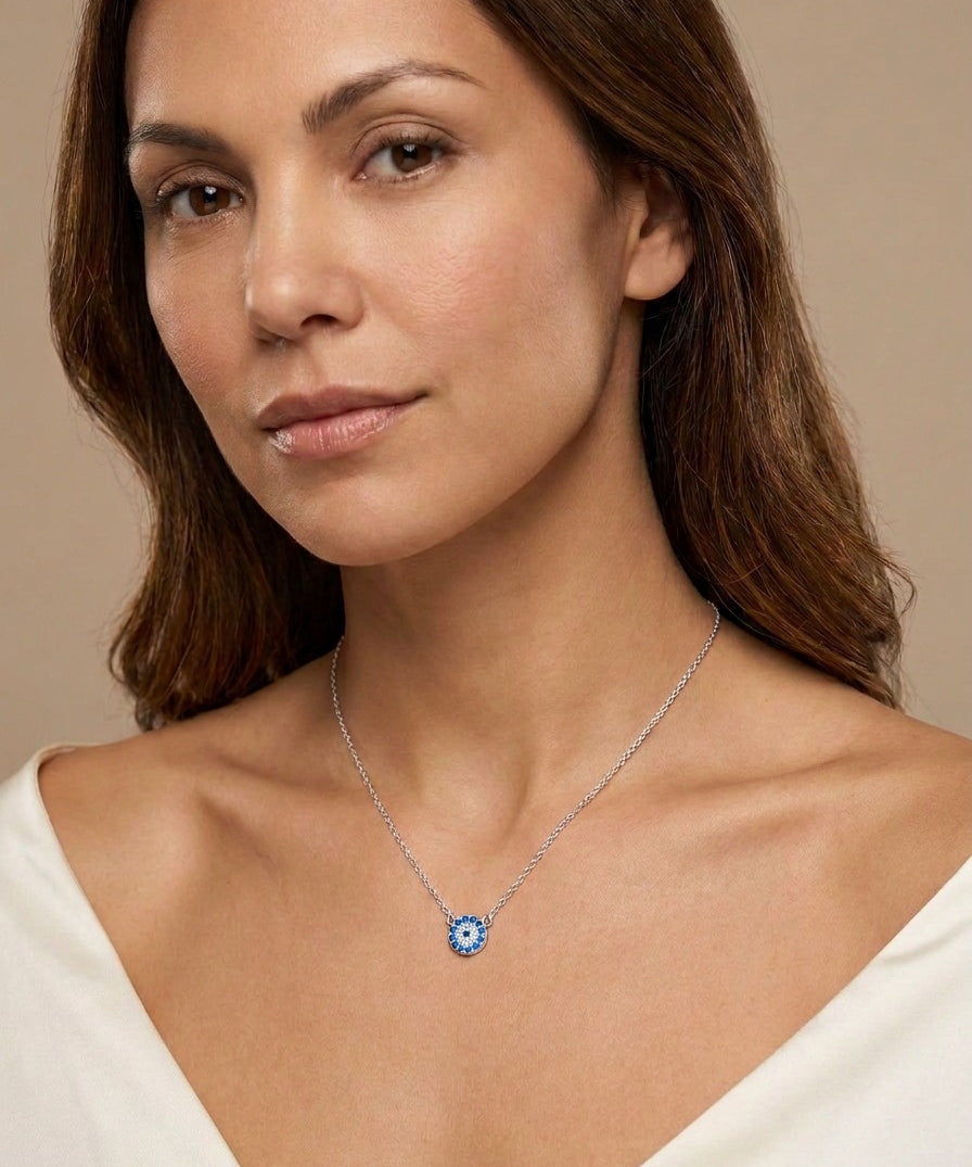 Nigella Evil Eye Necklace, worn