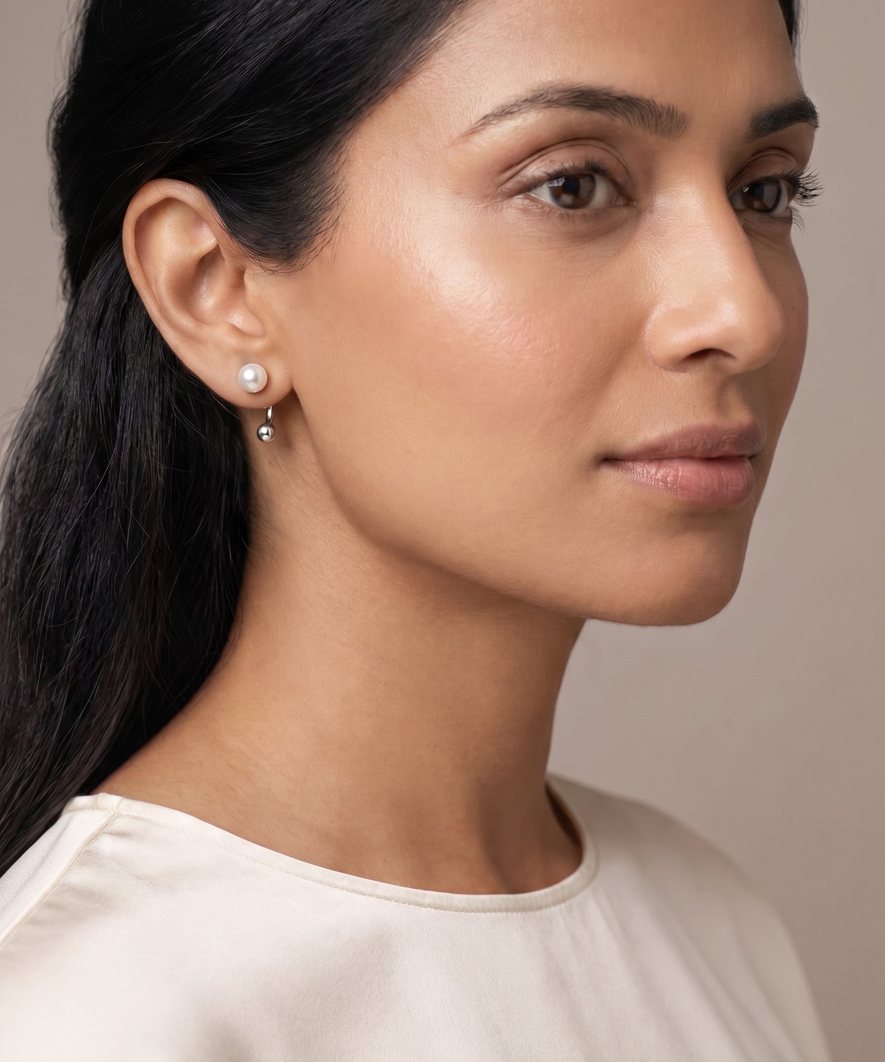 Snowberry Pearl Earrings, worn