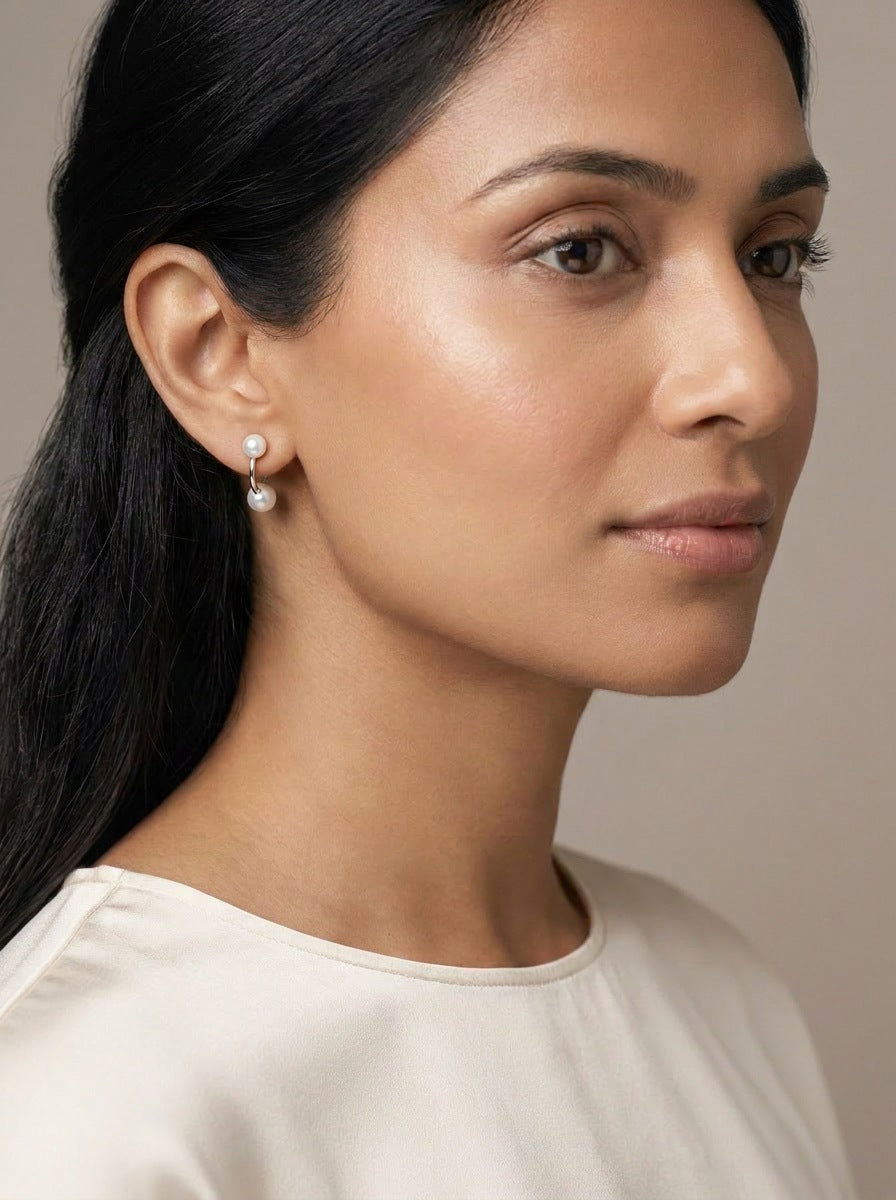 Snowberry Pearl Earrings, worn